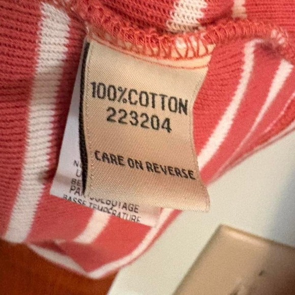 LL Bean Coral White Striped Quarter Zip Sweater Sz Small 100% Cotton - Picture 4 of 4